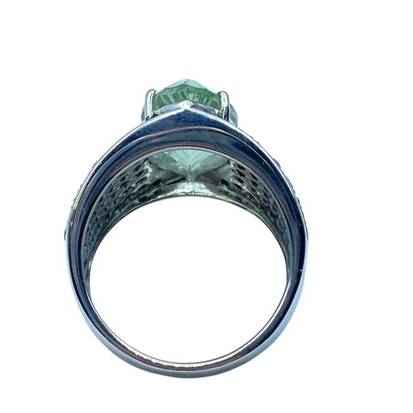 Sterling Silver 925 Green Amethyst Wide Band Ring Size 10 Signed PK Statement - Picture 5 of 12